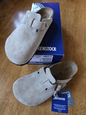 🆕️ Birkenstock Ladies Boston Suede Slip-On Soft Footbed Clogs Shoes in Taupe 39